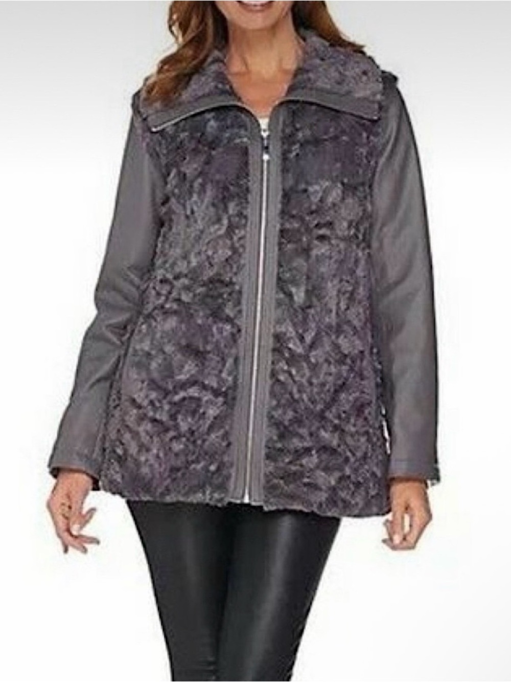 DENNIS By DENNIS BASSO Faux Fur & Leather Convertible Jacket/Vest Size M